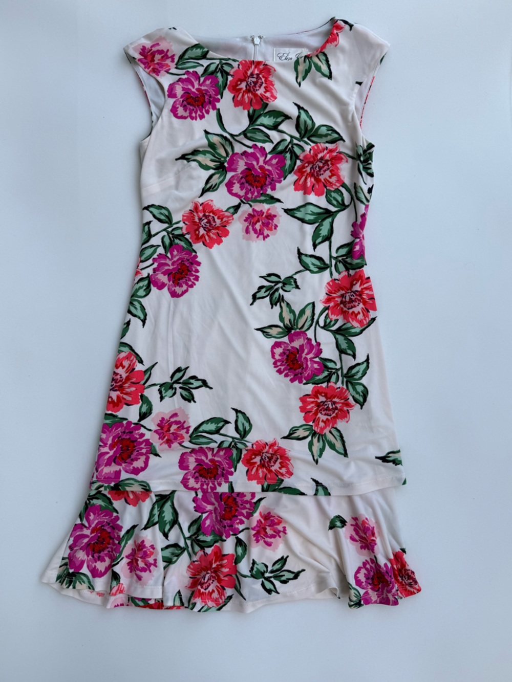 Eliza J Sheath Floral Print Vibrant Colors Tiered Hem Shift Dress Size 0